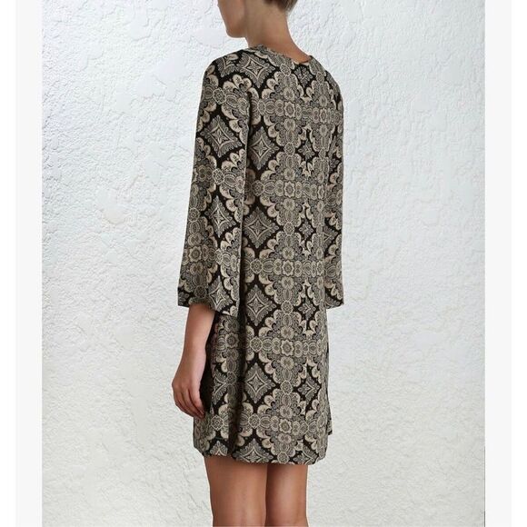 Zimmermann Women's Mini Shift Geometric Pattern Dress Sz 1 Lace Up Front Viscose - Picture 3 of 16